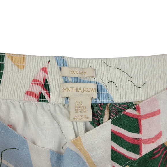 Womens Cynthia Rowley 100% Linen Pants Size 2X Cropped Floral Hawaiian Aloha - Picture 6 of 6